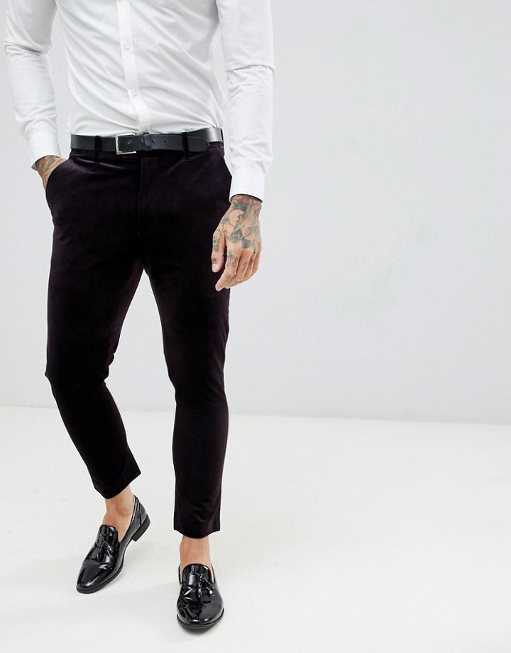 Gianni Feraud Skinny Fit Velvet Suit Pants-purple