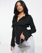 Asos Design Soft Shirt With Open Back & Buckle In Black
