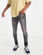 Brave Soul Skinny Fit Ripped Jeans In Gray