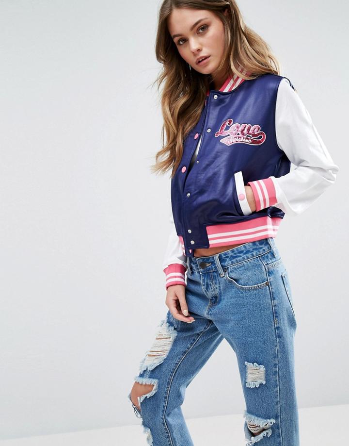 Love Moschino Varsity Logo Bomber Jacket - Navy