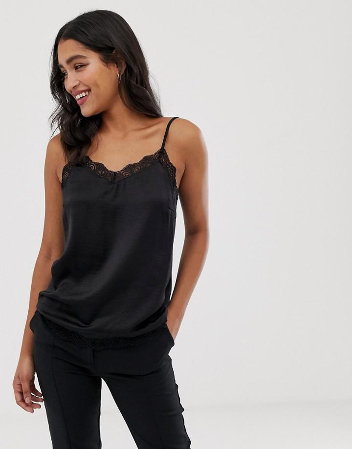 Vila Lace Trim Cami-black