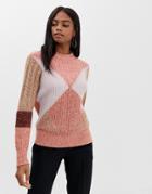 Y.a.s Color Block Knit Sweater - Pink