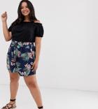 Influence Plus Shorts In Tropical Floral Print-blue
