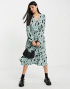 Monki Recycled Long Sleeve Spot Print Wrap Dress In Blue-blues