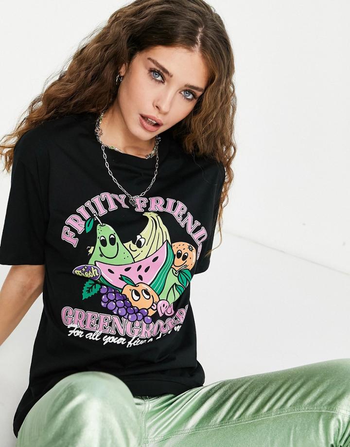 Asos Design Oversized T-shirt With Fruity Friends Graphic Print In Black