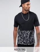 Asos Tall Oversized T-shirt With Lace Cut And Sew Panel - Black