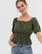 Abercrombie & Fitch Cropped Prairie Blouse-green