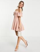 Miss Selfridge Puff Sleeve Scuba Mini Dress In Pink