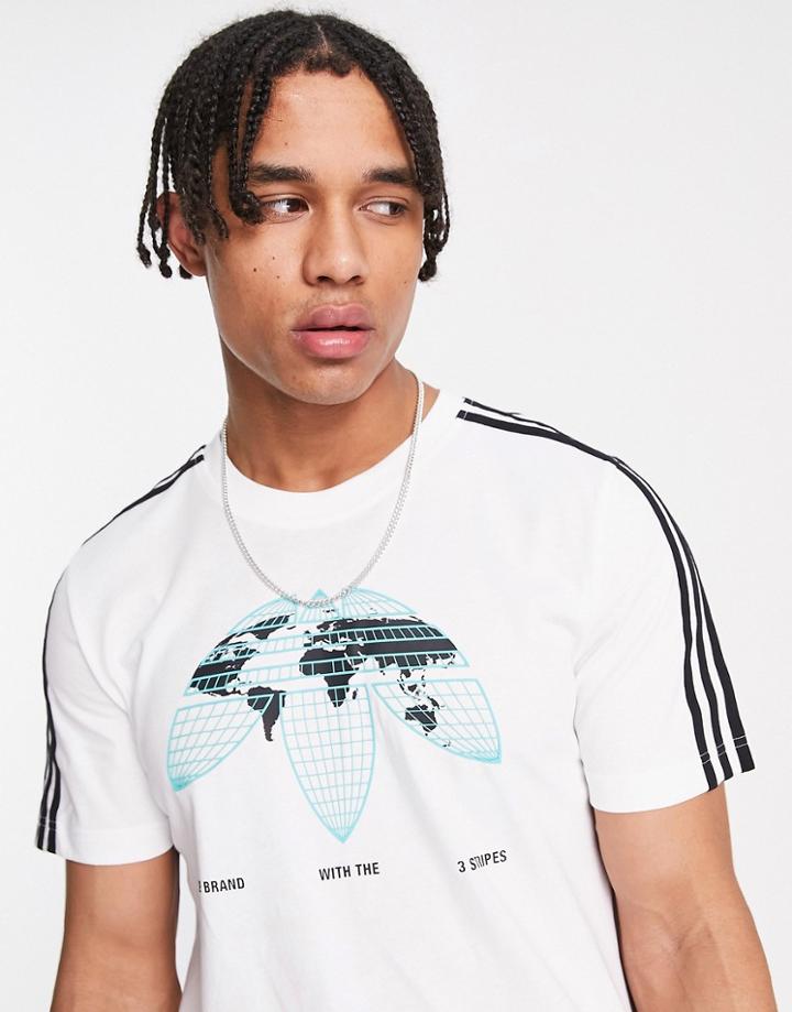 Adidas Originals United T-shirt In White With Globe Graphics