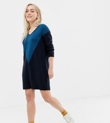 Brave Soul Petite Chevron Sweater Dress - Navy