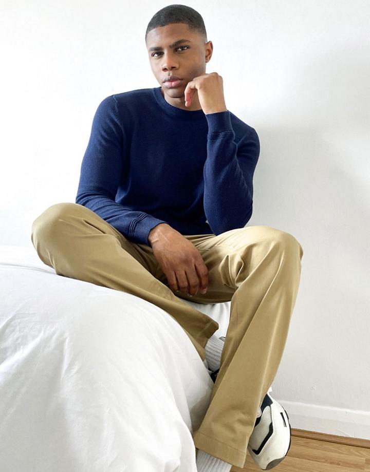 Topman Twist Heather Crew Sweater In Navy