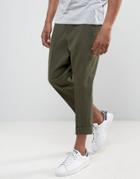 Asos Drop Crotch Tapered Wool Look Smart Pants With Heavy Turn Up - Green