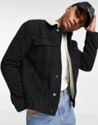 Asos Design Denim Jacket With Ecru Shearling Lining In Black