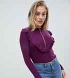 Brave Soul Petite Roxbury Zip Up Sweater With Circle Ring Pull - Red