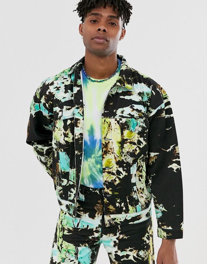 Jaded London Two-piece Denim Jacket In Tie Dye-black