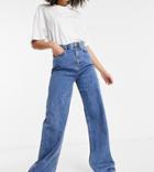 Stradivarius Tall 90s Wide Leg Jeans In Blue-blues