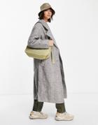Asos Design Herringbone Oversized Maxi Coat In Gray-grey