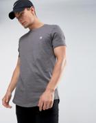 Le Breve Logline Curved Hem Twill Shoulder T-shirt - Gray