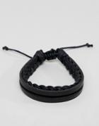 Asos Design Leather Plaited Bracelet In Black - Black