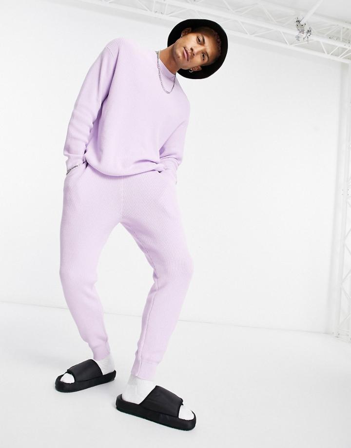 Asos Design Ribbed Cotton Matching Sweatpants In Lilac-purple
