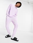 Asos Design Ribbed Cotton Matching Sweatpants In Lilac-purple