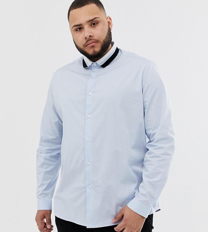Asos Design Plus Shirt In Light Blue With Rib Detail - Blue