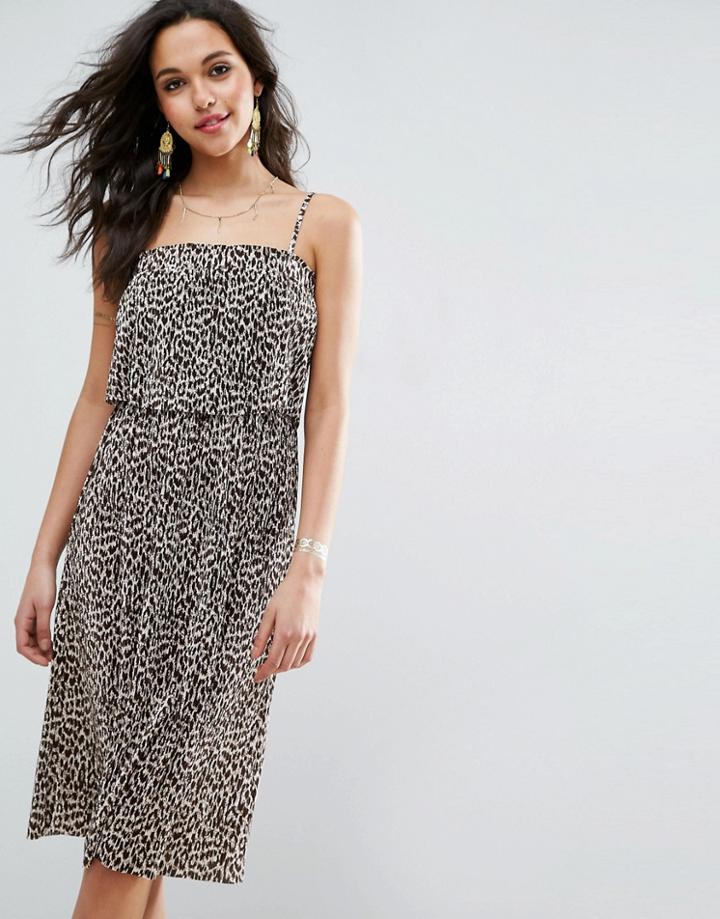 Asos Midi Dress With Crop Top Layer In Leopard Print - Multi
