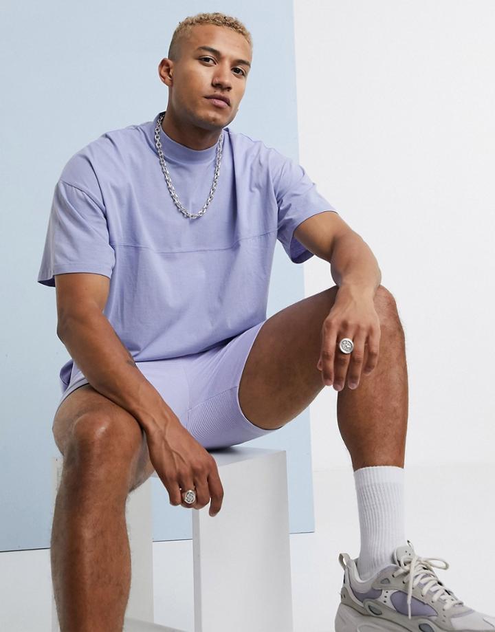 Asos Design Oversized Jersey Turtleneck With Seam Detail In Purple