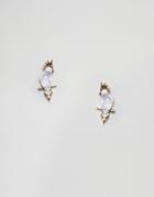 Asos Design Earrings With Faux Marble Parrot Design In Gold - Gold