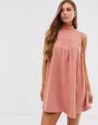 Asos Design High Neck Mini Sleeveless Smock Dress - Pink