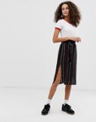 Brave Soul Vixen Midi Skirt With Split In Stripe - Black