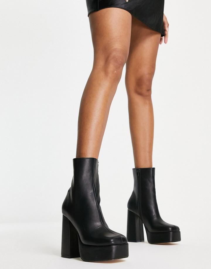 London Rebel Square Toe Mega Platform Ankle Boots In Black