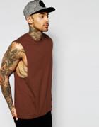 Asos Sleeveless T-shirt With Dropped Armhole In Brown - Brown