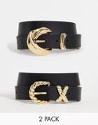 Glamorous Exclusive Waist & Hip Belt Multipack X 2 In Black With Gold Buckles