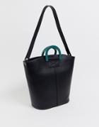 Pieces Contrast Top Handle Shopper With Strap