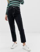 Only Contrast Stitch Mom Jean In Black - Black