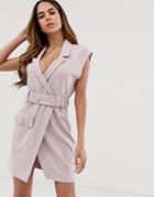 Asos Design Utility Tux Belted Mini Dress-purple
