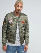 Juice Camo Bomber Jacket With Patches - Green
