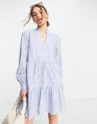 Y.a.s High Neck Broderie Mini Dress In Pale Blue