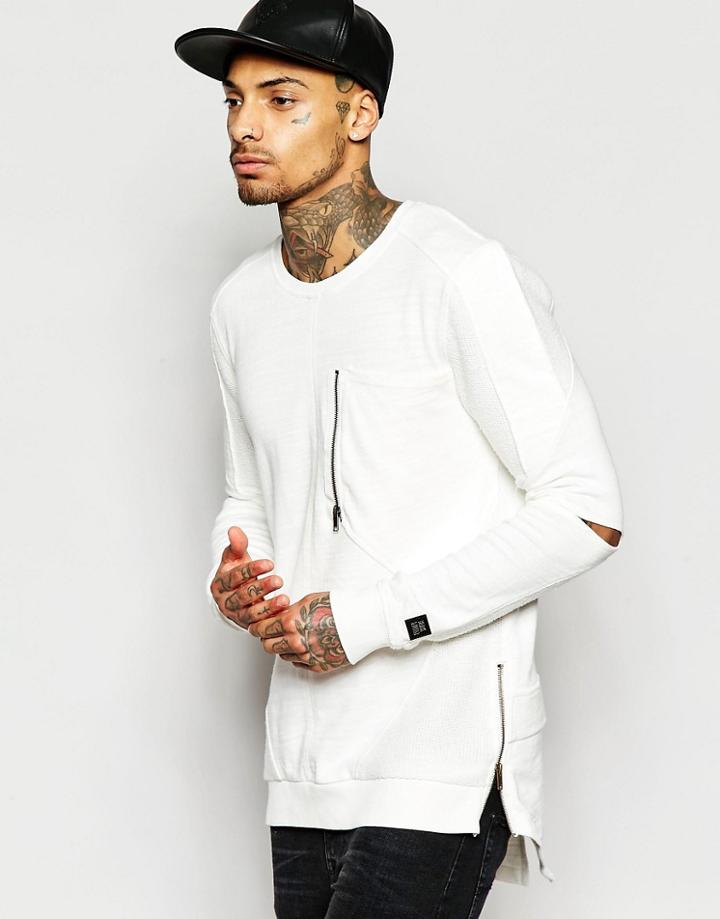 Black Kaviar Longline Sweatshirt With Fishtail Hem - White