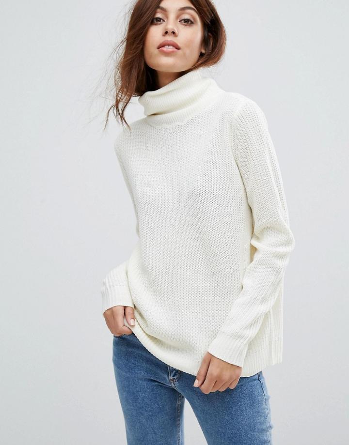 Jdy Basky Rib Knit Roll Neck Sweater - White