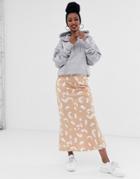 Asos Design Bias Cut Satin Maxi Skirt In Pastel Brush Print - Multi
