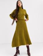 Asos White Wool Blend Fit And Flare Midi Skirt-green