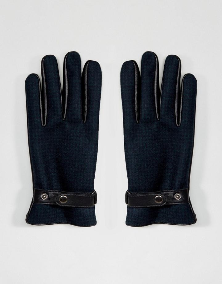 Asos Leather Gloves In Green Check - Green