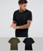 Emporio Armani Slim Fit 2 Pack T-shirt In Black And Khaki - Black