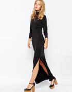 First & I Side Split High Neck Maxi Dress - Black