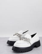 Asos Design Mai Chunky Chain Loafers In White Patent