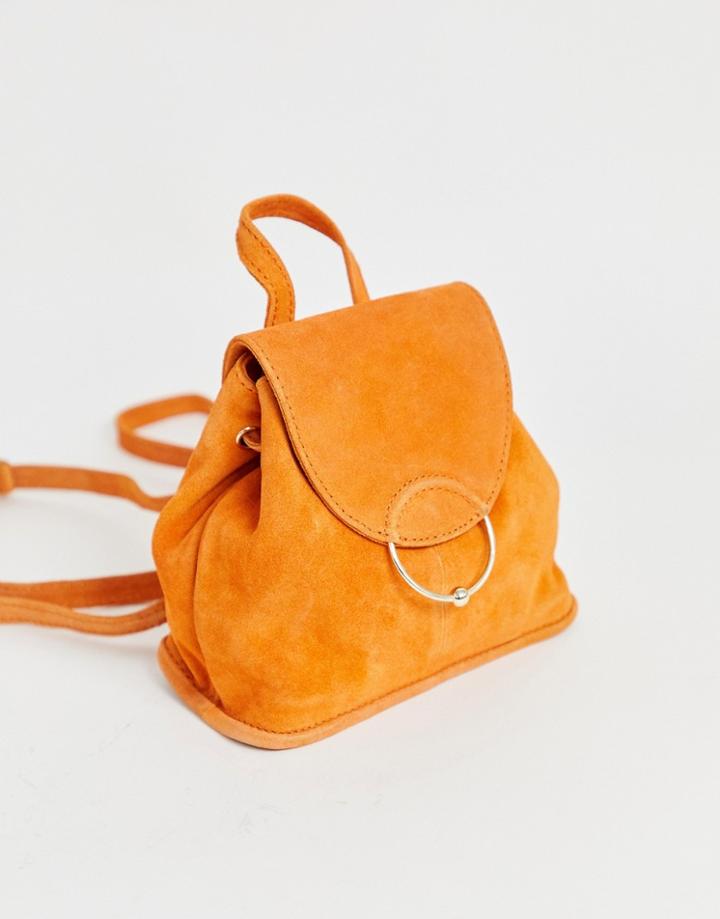 Asos Design Suede Mini Backpack With Ring And Ball Detail-orange