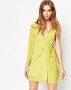 Asos Assymetric One Shoulder Wrap Mini Dress - Lime