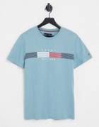 Tommy Hilfiger Organic Cotton Blend Chest Corp Stripe Logo T-shirt In Light Blue